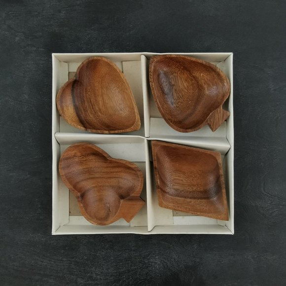 Vintage Acacia Wood Poker Night Mini Serving Dishes Original Box - Picture 2 of 6